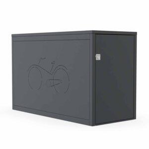 Fahrradbox mit Flachdach, 1 Stellplatz, ausziehbare Einlaufschiene, RAL 7016, Muster Fahrrad Fahrradbox mit Flachdach, 1 Stellplatz, ausziehbare Einlaufschiene, RAL 7016, Muster Fahrrad