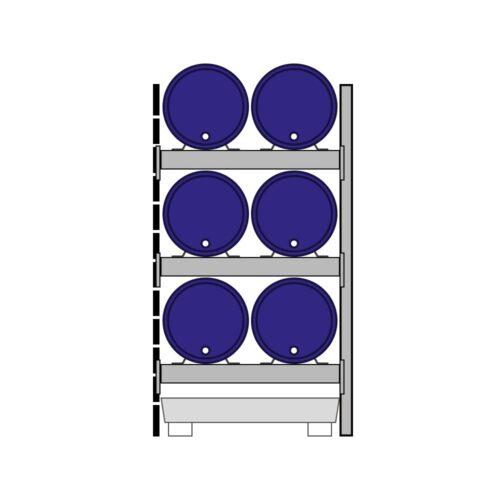 Fassregal mit Stahlauffangwanne, Anbaueinheit, 3 Ebenen, 6 x 200 l liegend