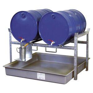Stapelregal mit Auffangwanne aus GFK für 2 x 200 l Fässer und Kleingebinde Fass-Stapelregale Produktbild Stapelregal mit Auffangwanne aus GFK für 2 x 200 l Fässer