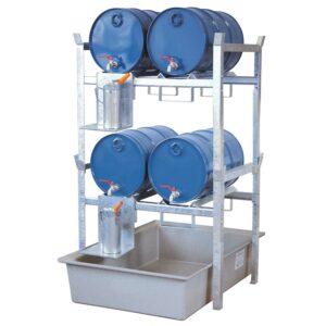 Stapelregal mit Auffangwanne aus GFK für 4 x 60 l Fässer oder 2 x 200 l Fässer