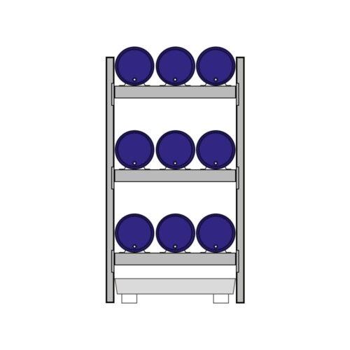 Fassregal/Abfüllstation für 1 Fass à 200 L, Kunststoff-Auffangwanne, 1049 x  1245 x 837 mm