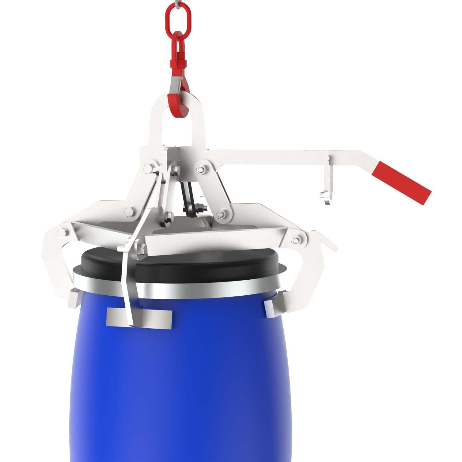 Fass-Spannklauengreifer aus Edelstahl (V2A) für 60 l Deckelfässer, Traglast 150 kg