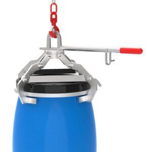 Kleingebindewanne hazSAFE aus Edelstahl, Auffangvolumen 55 l Kleingebindewannen aus Edelstahl Produktbild Fass-Spannklauengreifer aus Edelstahl (V2A) für stehende 120 l Standard-Deckelfässer