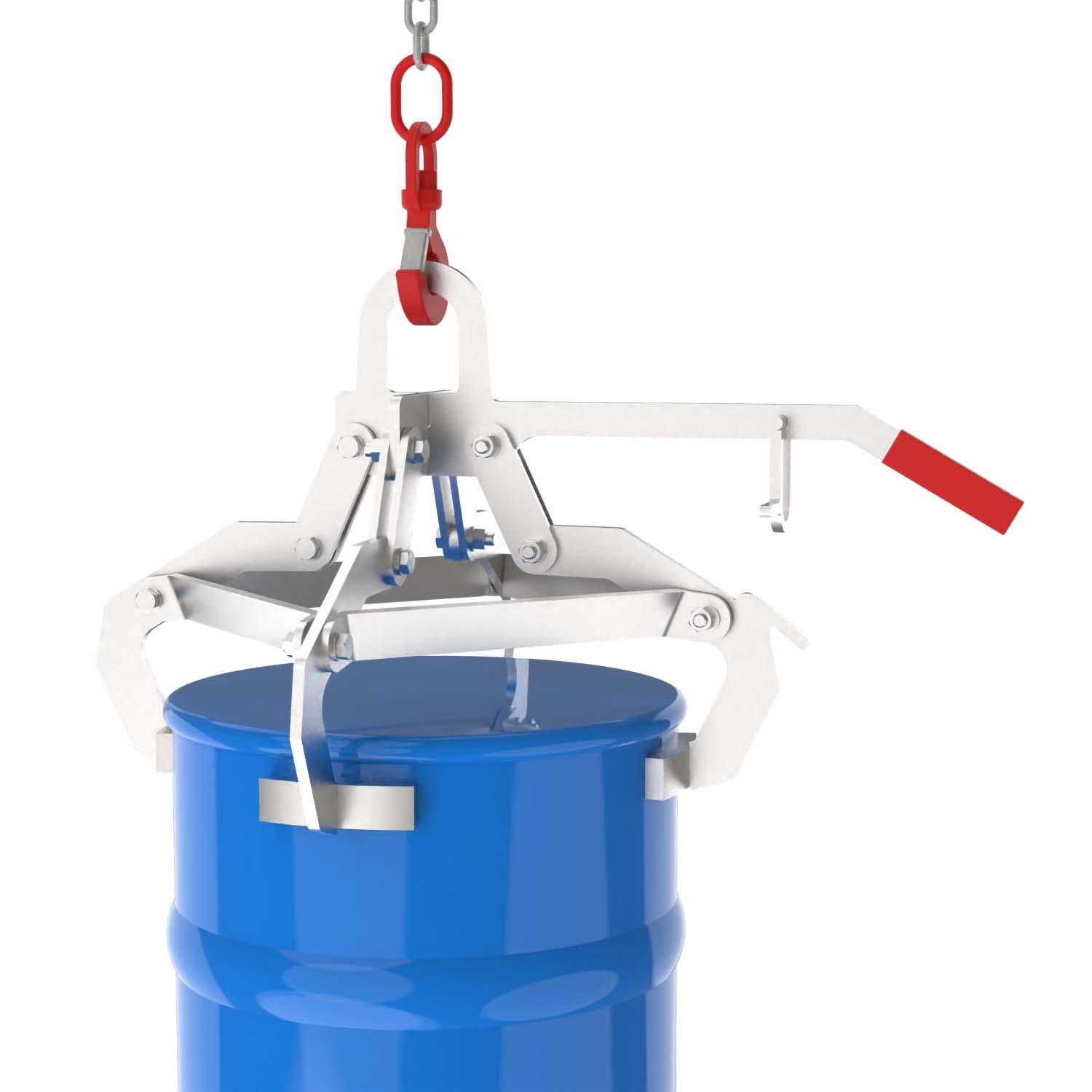 Fass-Spannklauengreifer aus Edelstahl (V2A) für 60 l Stahlfässer, Traglast 150 kg