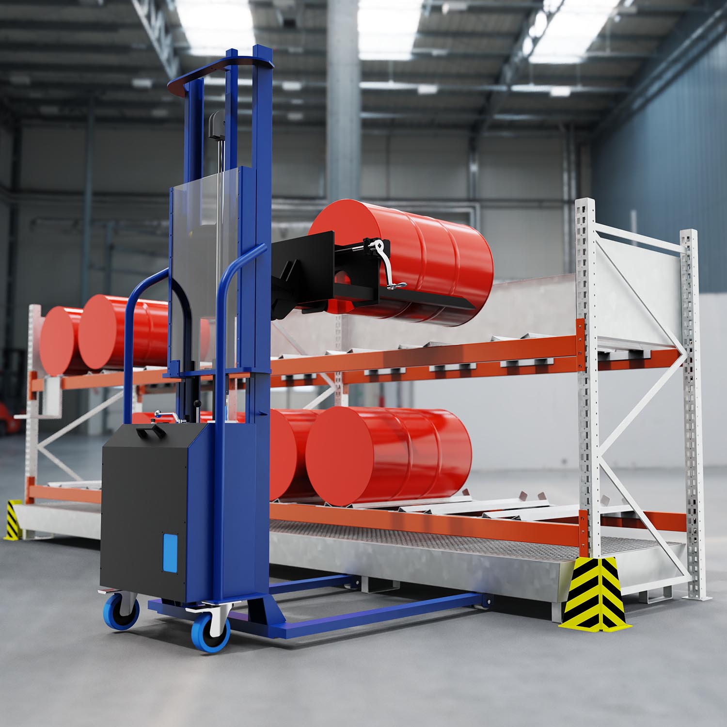 Fassheber für 200 l Fässer, Hub 2200 mm, elektrohydraulisch, Einfachmast, Drehfunktion