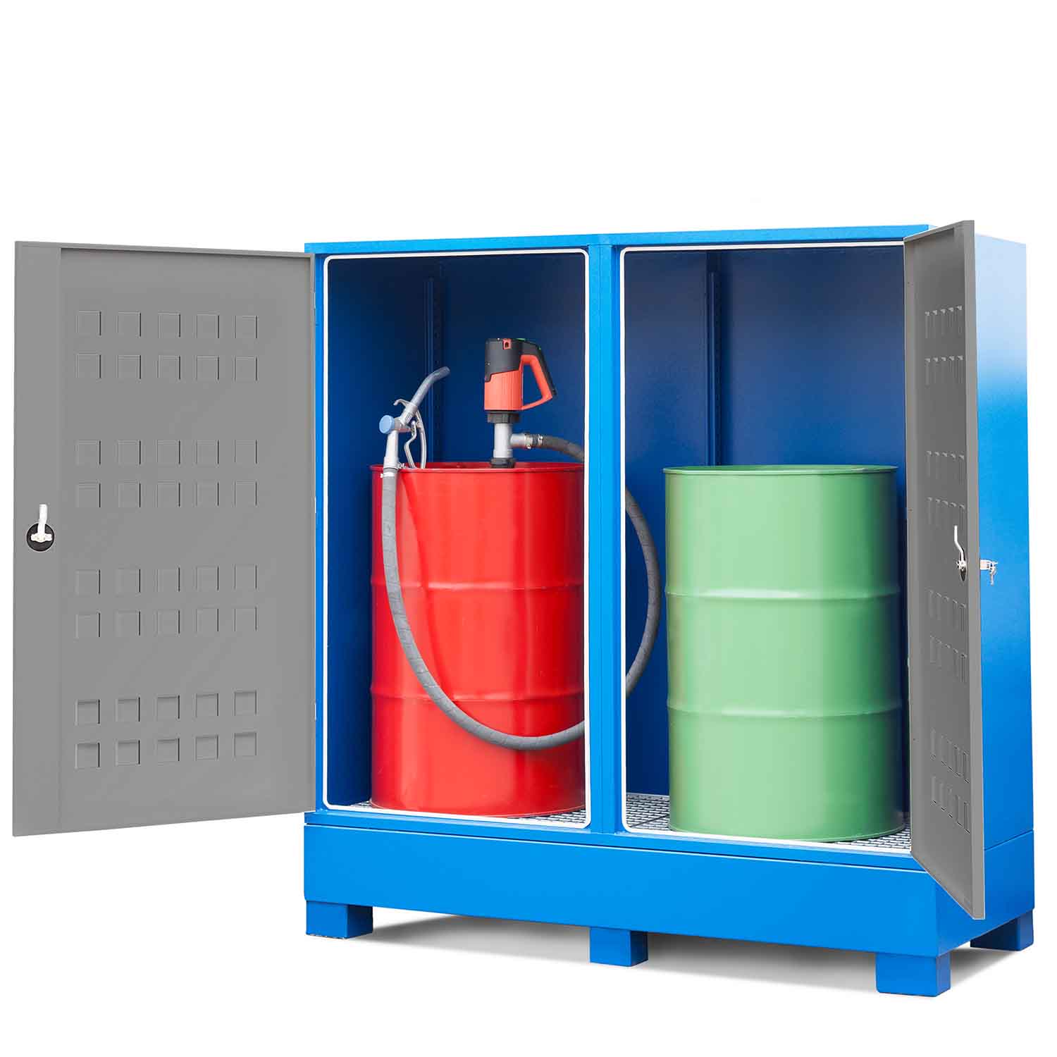 Gefahrstoffdepot aus Stahl für 2 x 200 l Fässer, Auffangvolumen 220 l