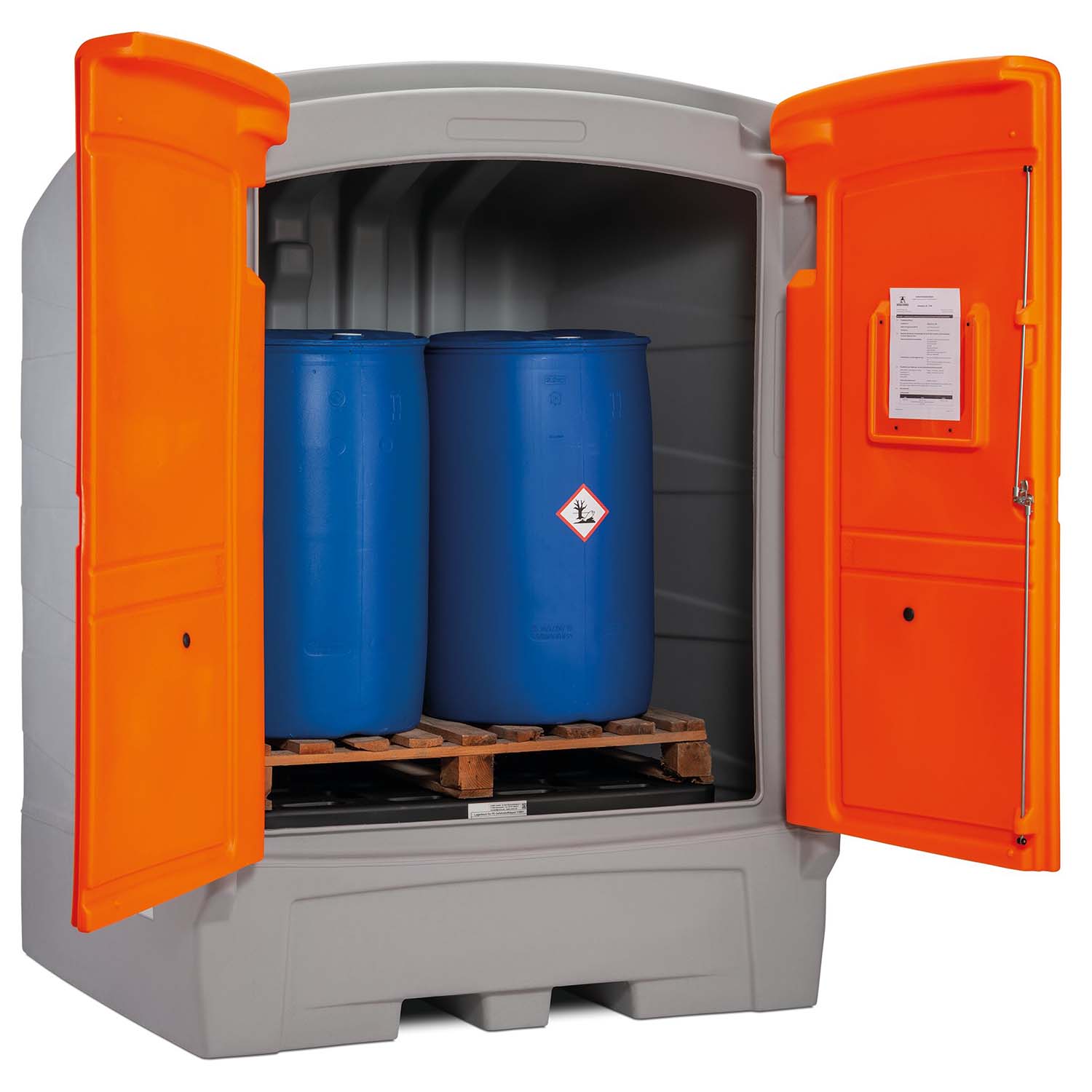 Gefahrstoffdepot aus Polyethylen (PE), für 4 x 200 l Fässer oder 1 IBC, Auffangvolumen 1100 l