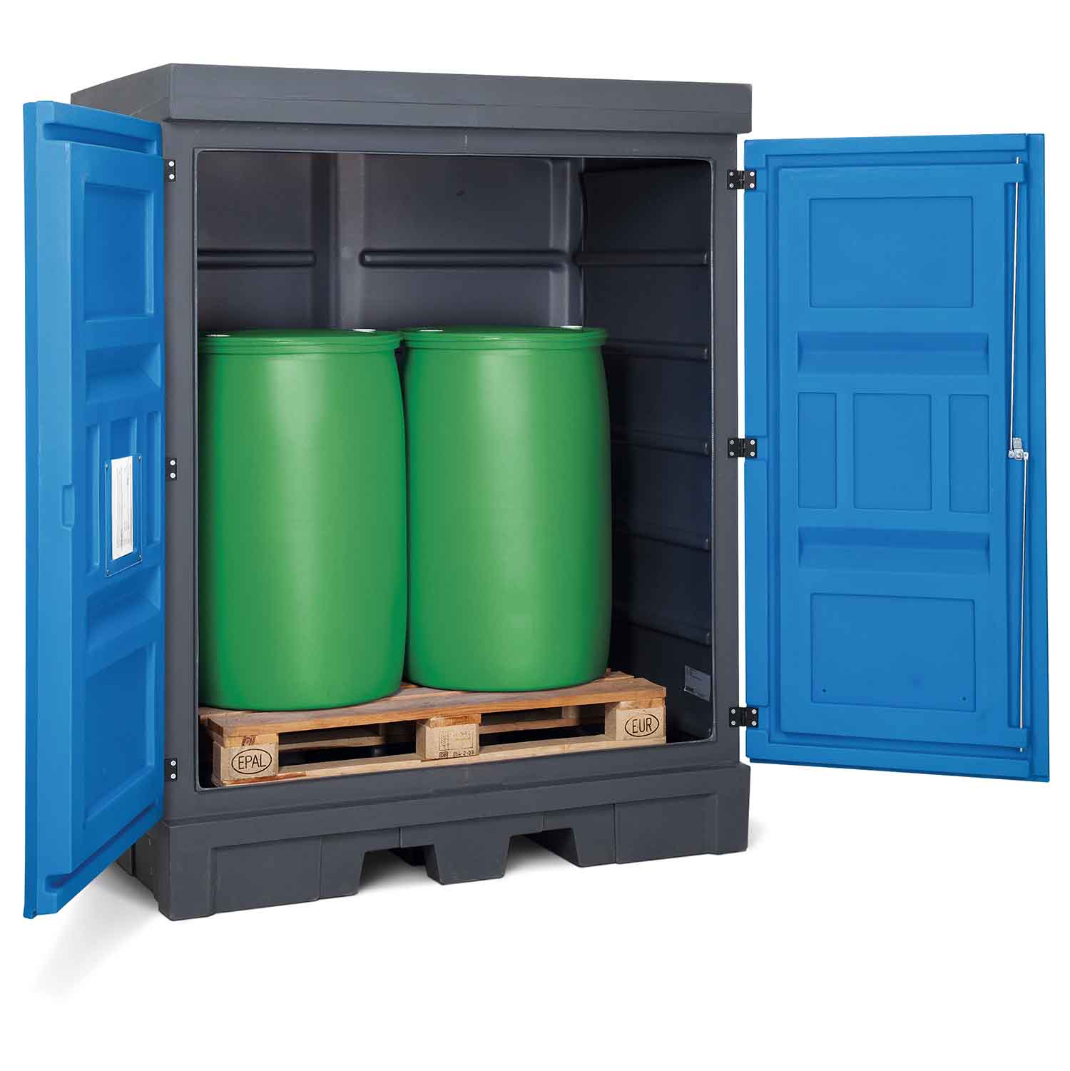 Gefahrstoffdepot aus Polyethylen (PE), für 2 x 200 l Fässer, Auffangvolumen 250 l