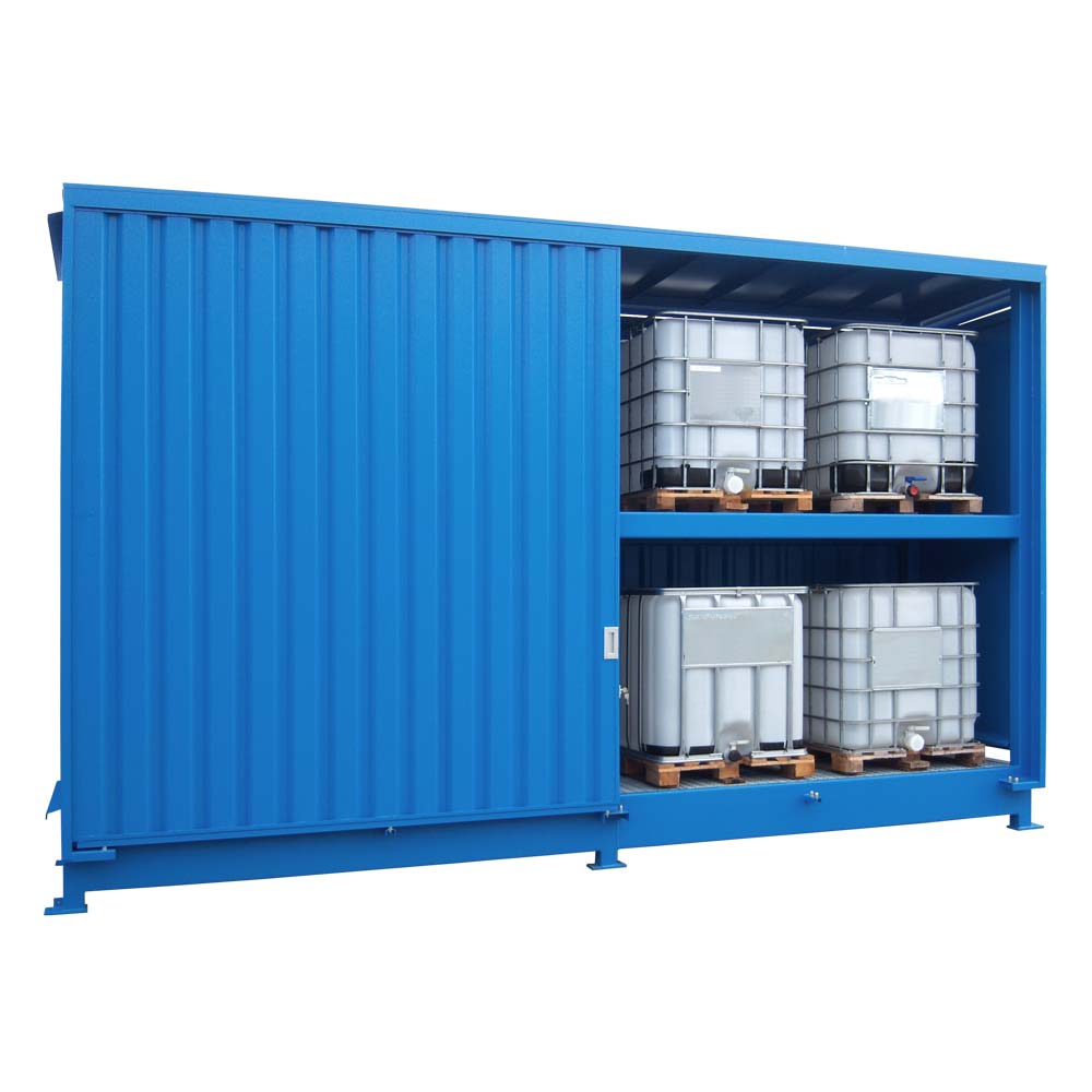 Gefahrstoff-Regalcontainer zur Lagerung im Freien, für 8 x 1000 l IBC, 5580x1530x3575mm