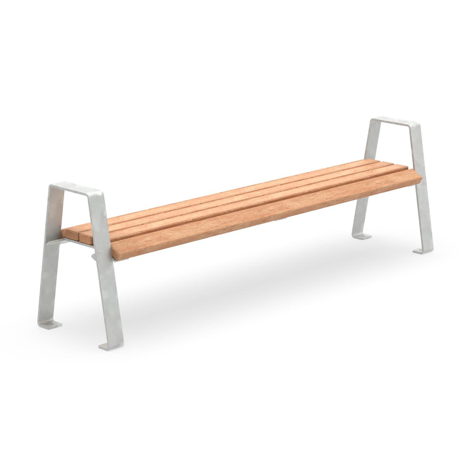 Hockerbank SPINA aus Flachstahl, Sitzfläche aus Holz, verzinkter Stahl, 4-Sitzer