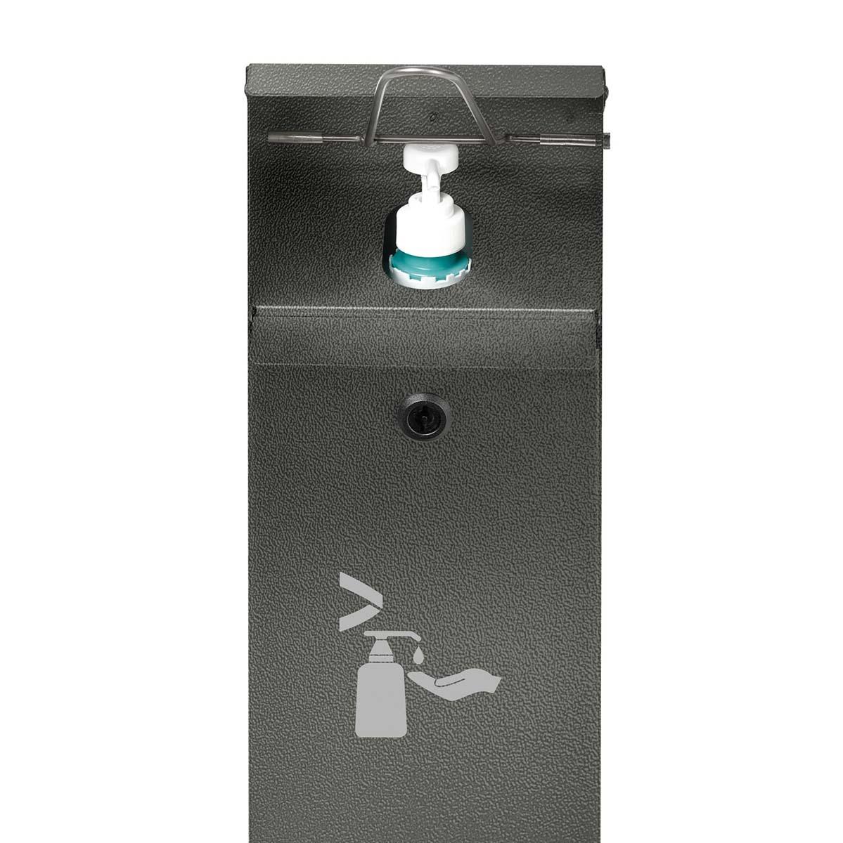 Handdesinfektionsmittelspender aus Stahl für 500/1000 ml Euroflaschen, mit Abfallsammler
