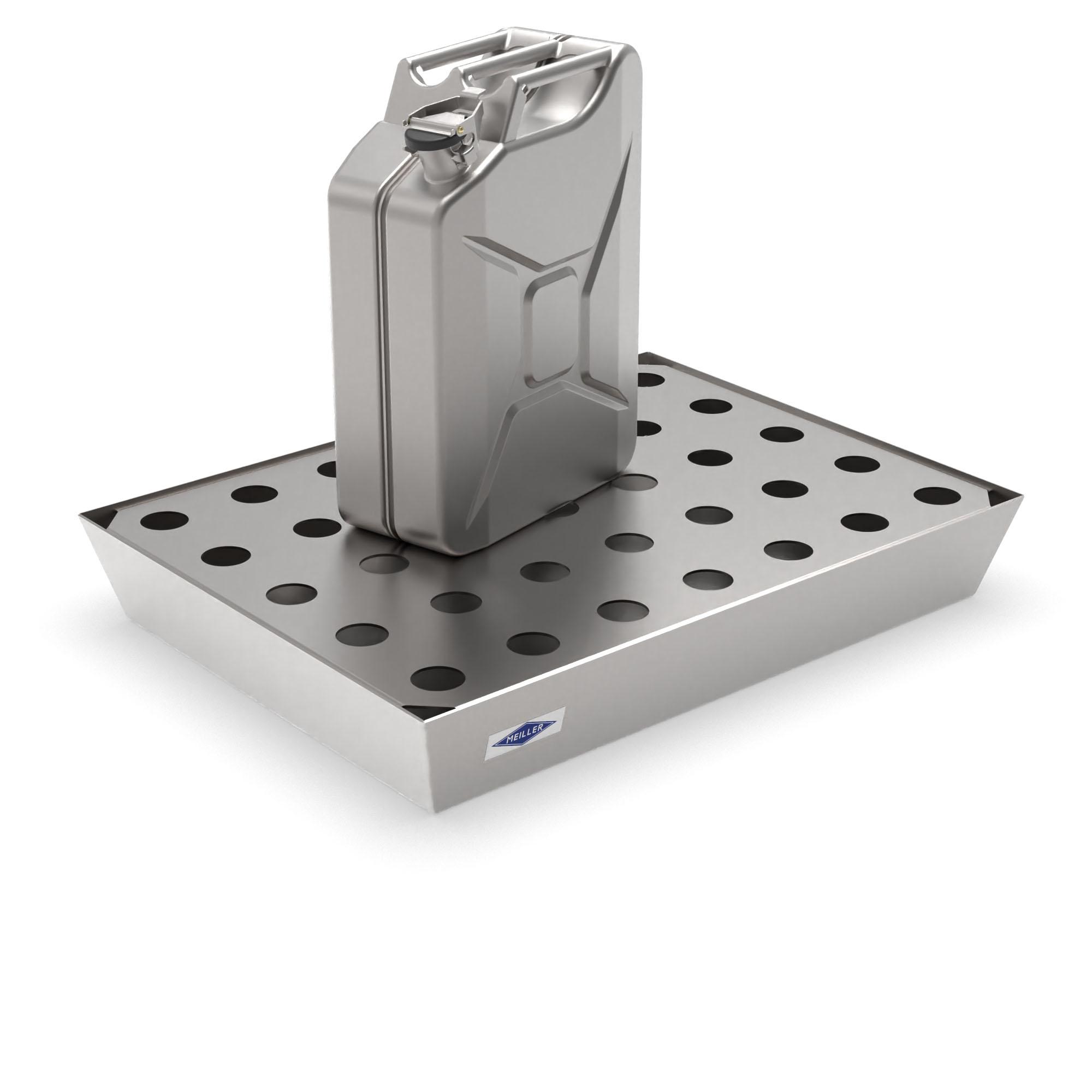 Kleingebindewanne hazSAFE aus Edelstahl mit Edelstahl-Lochblech, Auffangvolumen 55 l