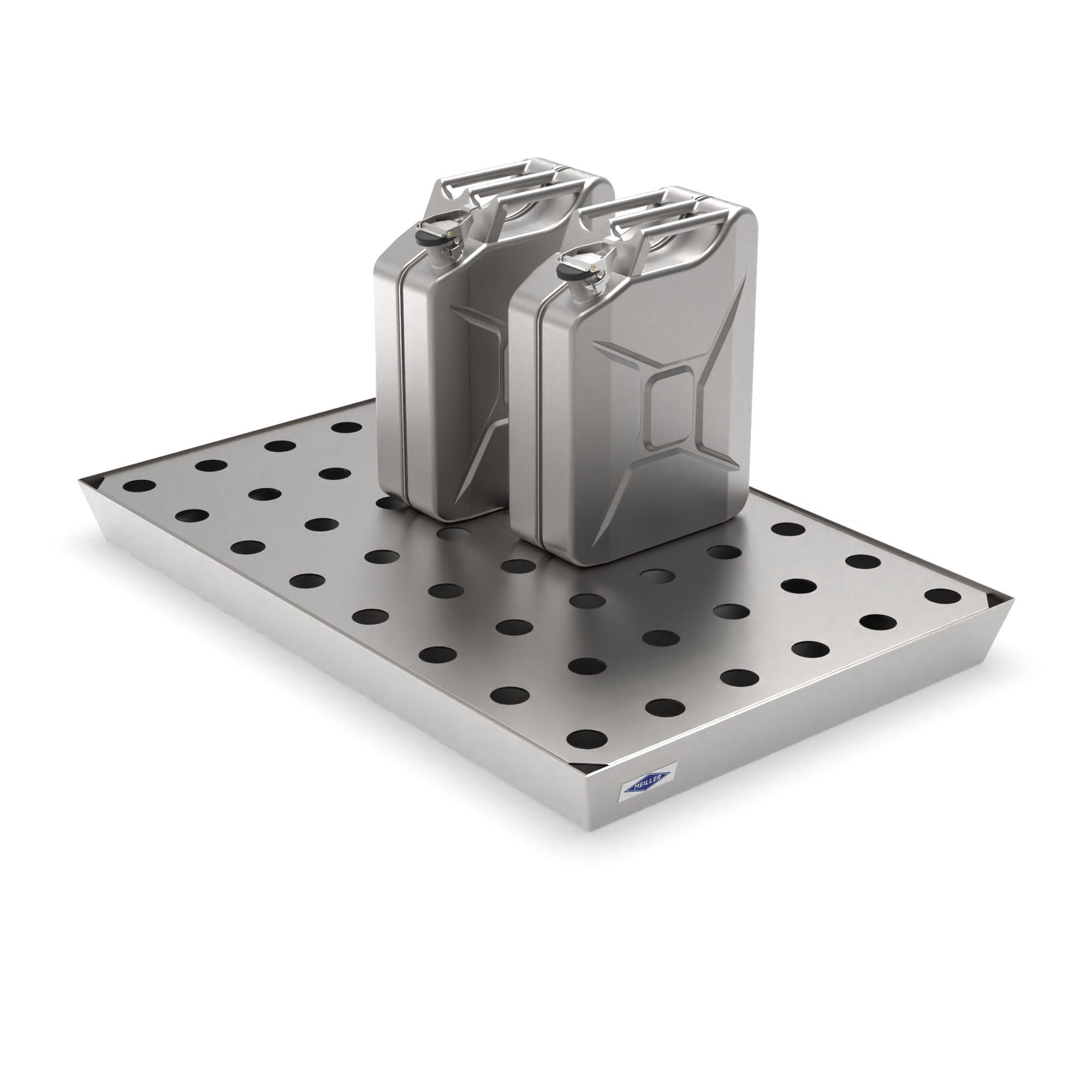 Kleingebindewanne hazPRO aus Edelstahl mit Edelstahl-Lochblech, Auffangvolumen 75 l