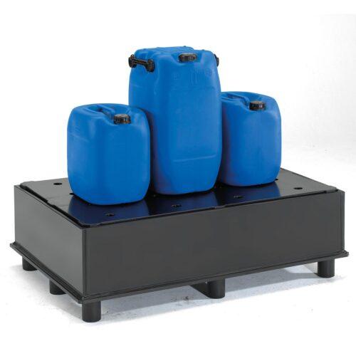 Auffangwanne aus Kunststoff (PE-HD) mit Füßen und Stellebene, Auffangvolumen 225 l