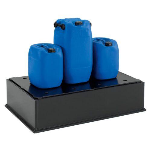 Auffangwanne aus Kunststoff (PE-HD) mit Stellebene, Inhalt 225 l, für 8 x 30 l, 6 x 60 l oder 2 x 200 l Fässer