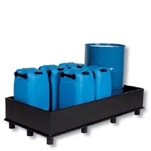 Auffangwanne aus Kunststoff (PE-HD) mit Füßen, Auffangvolumen 225 l, für 12 x 30 l, 10 x 60 l oder 3 x 200 l Fässer