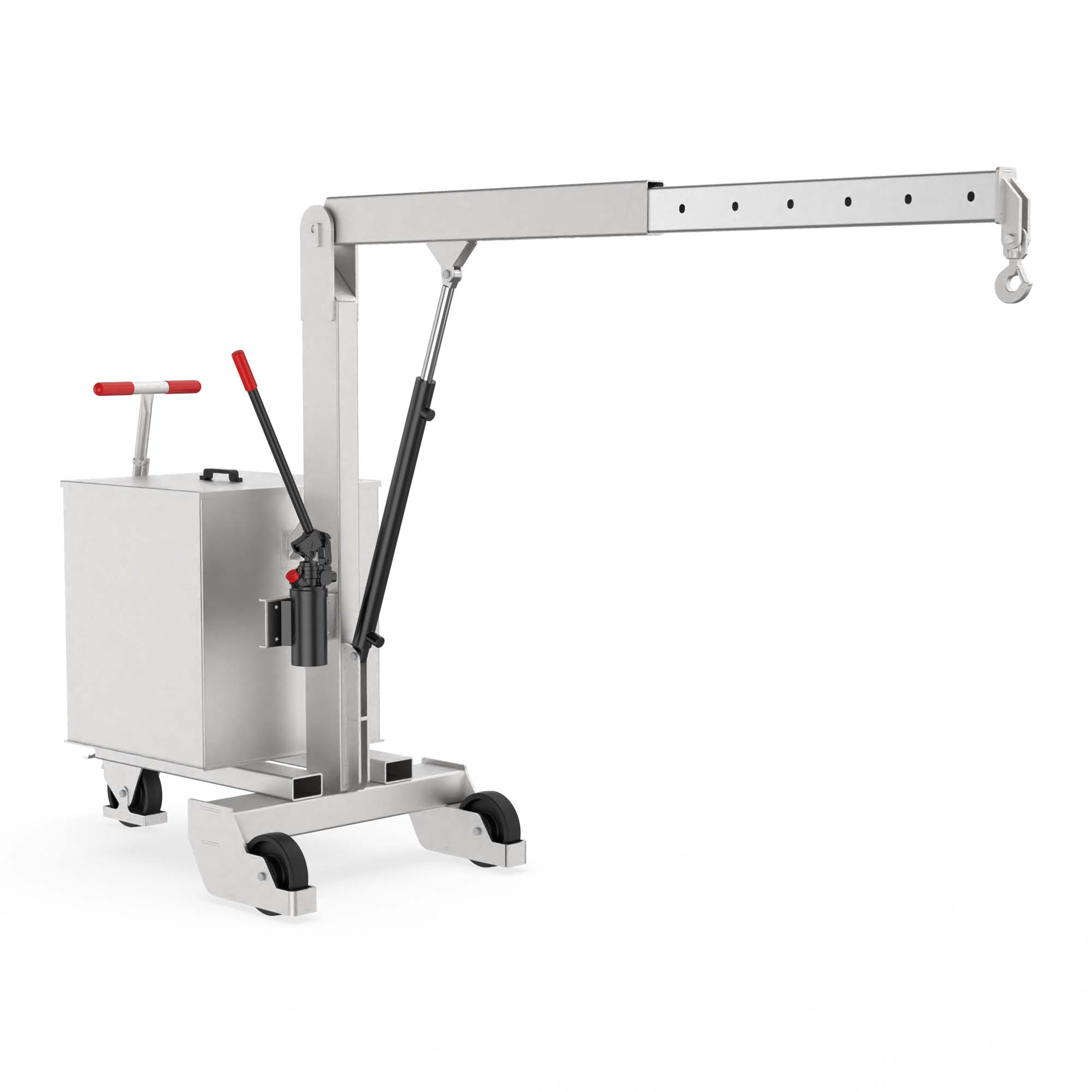 Gegengewichtskran aus Edelstahl 1.4301, Traglast 500 kg, teleskopierbarer Ausleger
