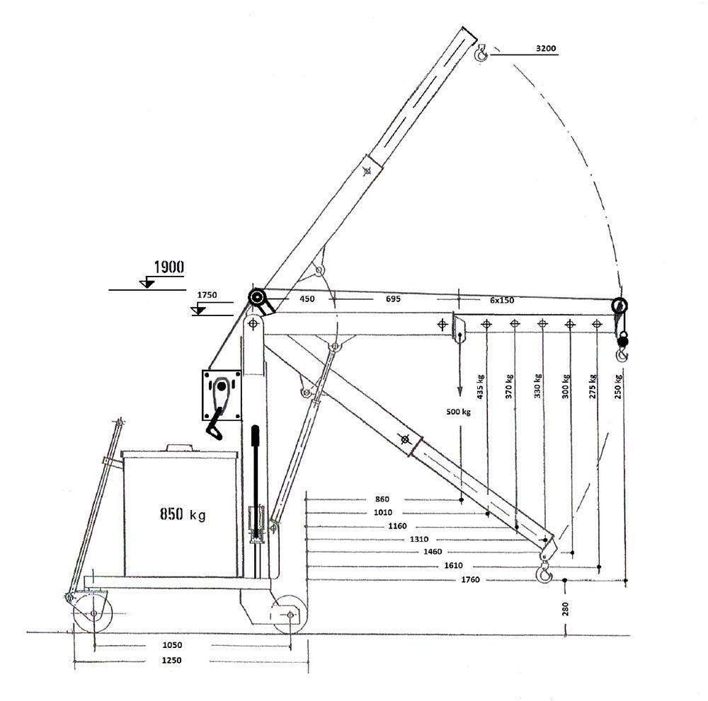 KR-F 50 H-HW Werkstattkran Gegengewichtskran mit Handseilwinde, teleskopierbarer Ausleger