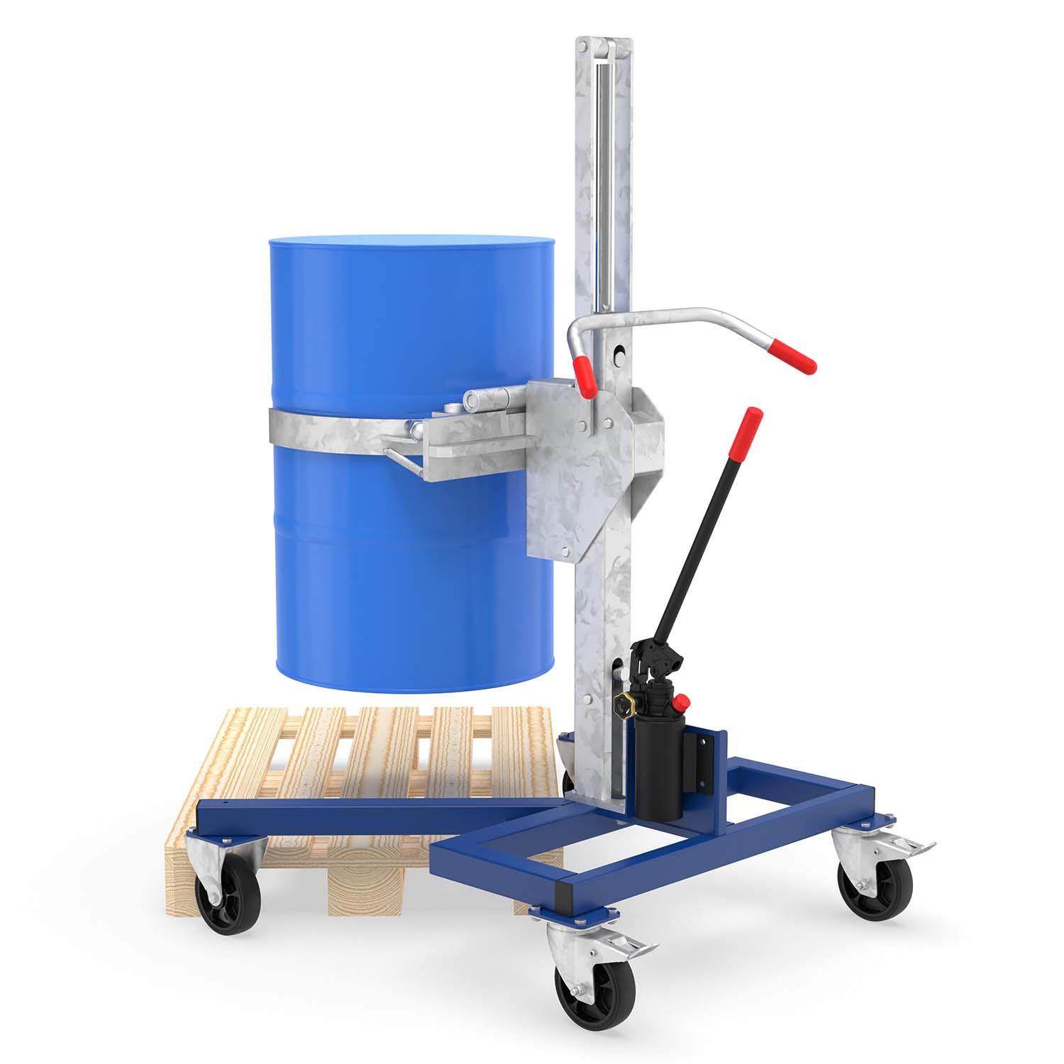 Fassheber ATEX für 200 l Fass, V-Übereckfahrwerk 180 mm, Hub 550 mm, Verriegelungsautomatik, Traglast 300 kg, Ex-Zone 2