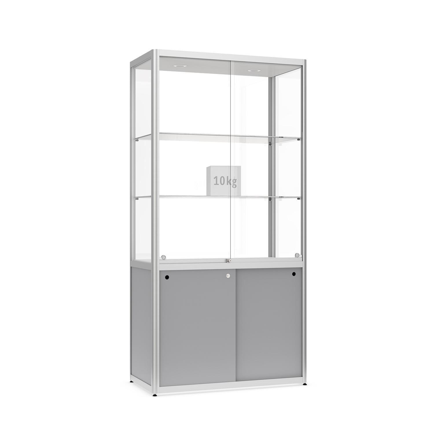 Vitrine LUX aus Aluminium mit integrierter LED-Beleuchtung, Scheiben aus ESG