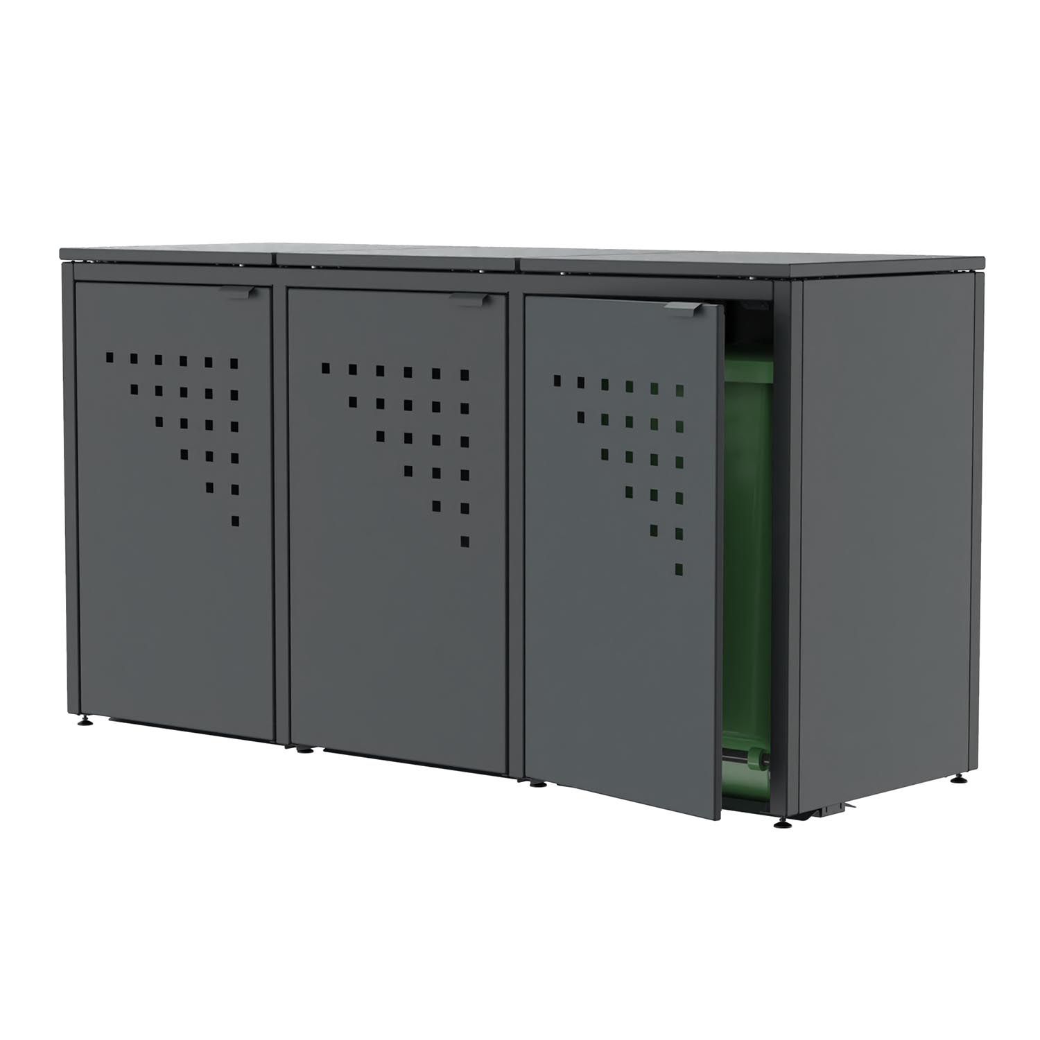 Mülltonnenbox, 3-türig, massiv und korrosionsgeschützt, für 240 l Mülltonnen, RAL 7016