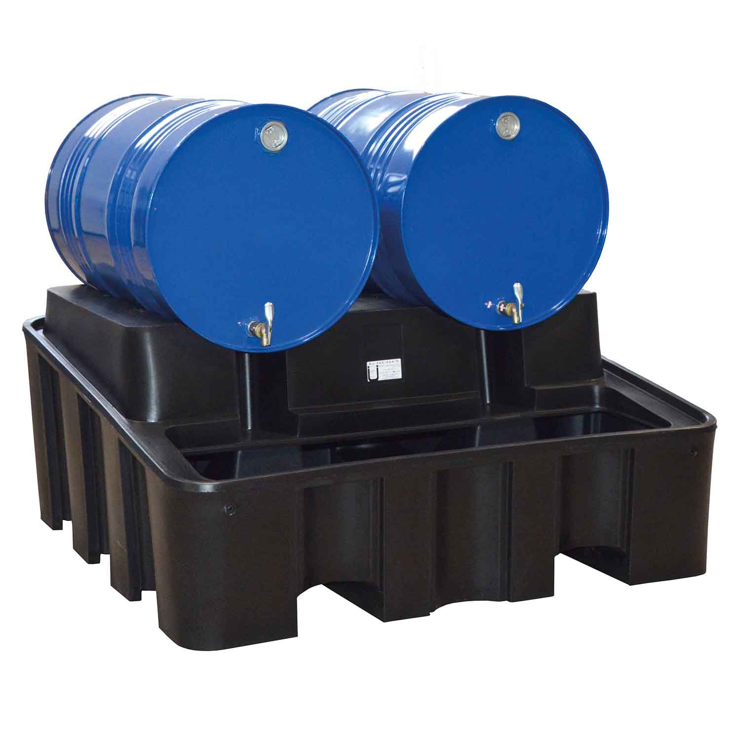 Auffangwanne aus Kunststoff für 2 Fässer mit integriertem Abfüllbock, Auffangvolumen 450 l