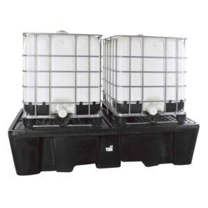 Palettenregal mit Auffangwanne aus PE, Anbaueinheit für 6 Paletten, Auffangvolumen 1100 l Palettenregale mit Auffangwanne Produktbild Auffangwanne aus Kunststoff (PE) für 2 IBCs, Auffangvolumen 1100 l