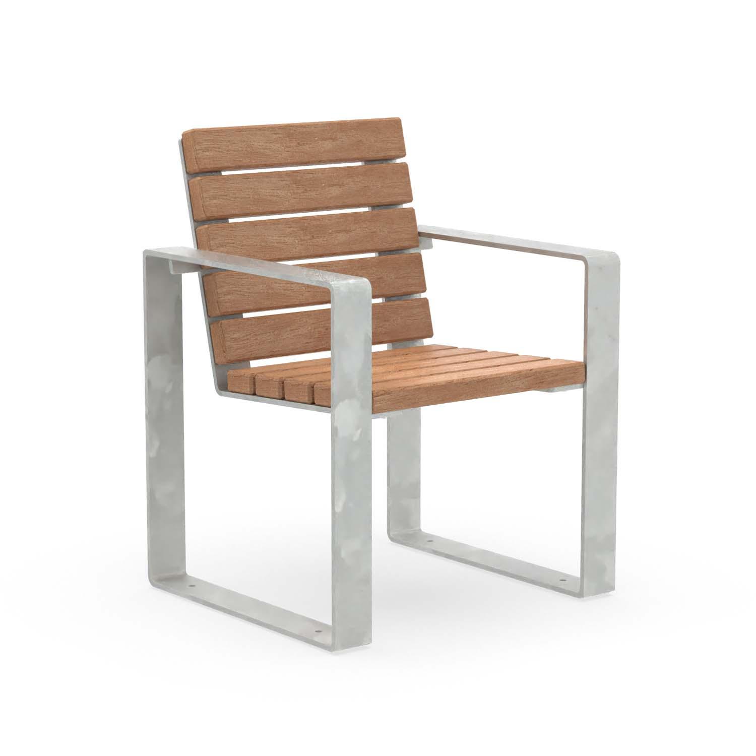 Parkbank CUBIC aus Flachstahl, Sitzfläche aus Holz, verzinkt, 1-Sitzer