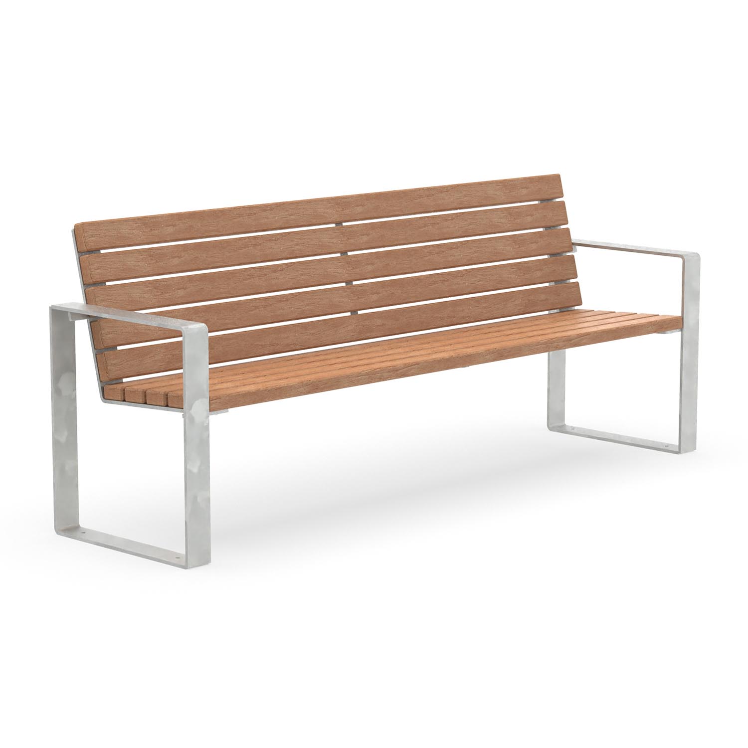 Parkbank CUBIC aus Flachstahl, Sitzfläche aus Holz, verzinkter Stahl, 4-Sitzer