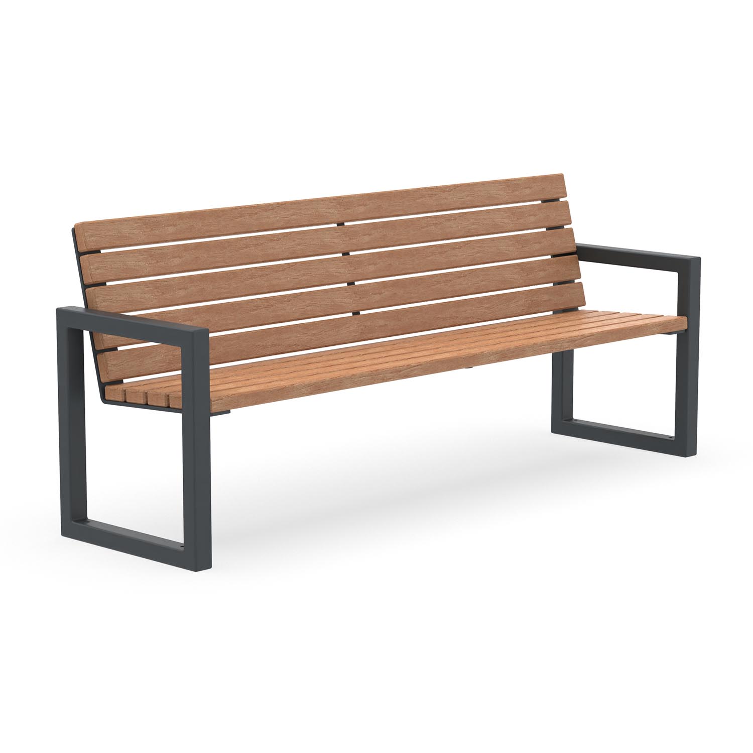 Parkbank CUBIC aus Vierkantrohr, Sitzfläche aus Holz, farbbeschichteter Stahl, 4-Sitzer