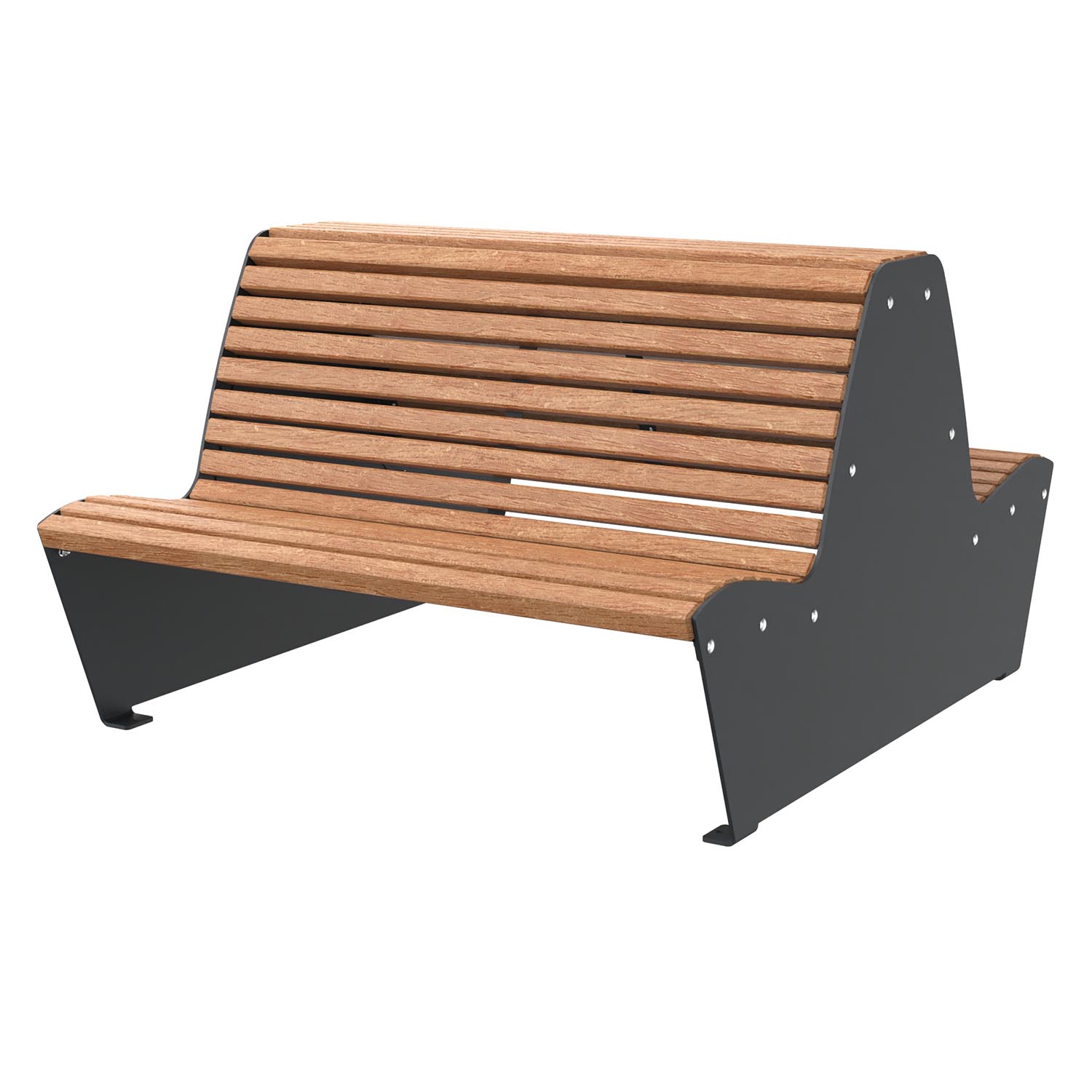 Parkbank ErgoSeat, Sitzfläche aus Holz, farbbeschichteter Stahl, 6-Sitzer, doppelseitig