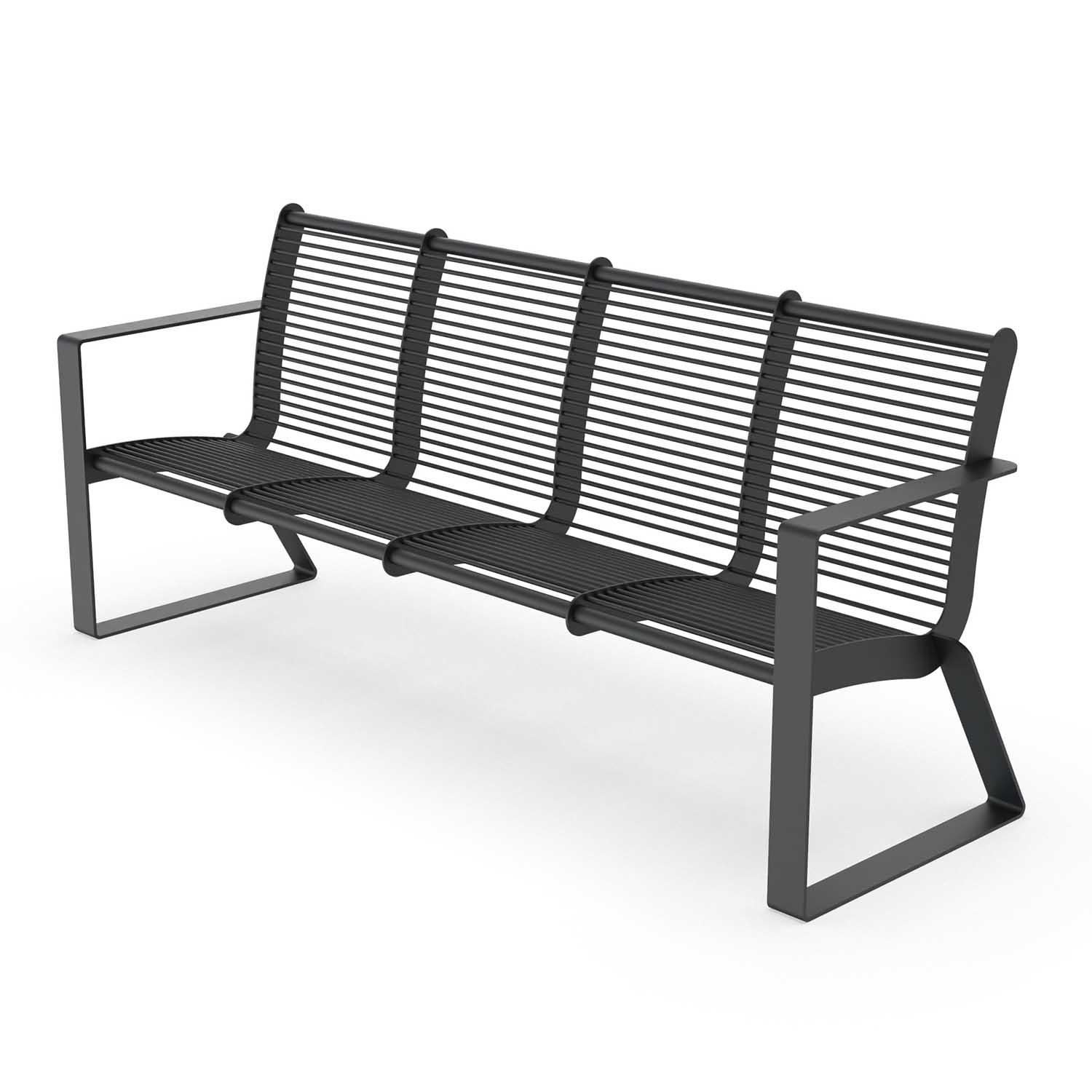 Parkbank PRAG, Gestell aus Flachstahl, Sitzfläche und Rückenlehne aus Stahlrohr, verzinkt und farbbeschichtet, 4-Sitzer