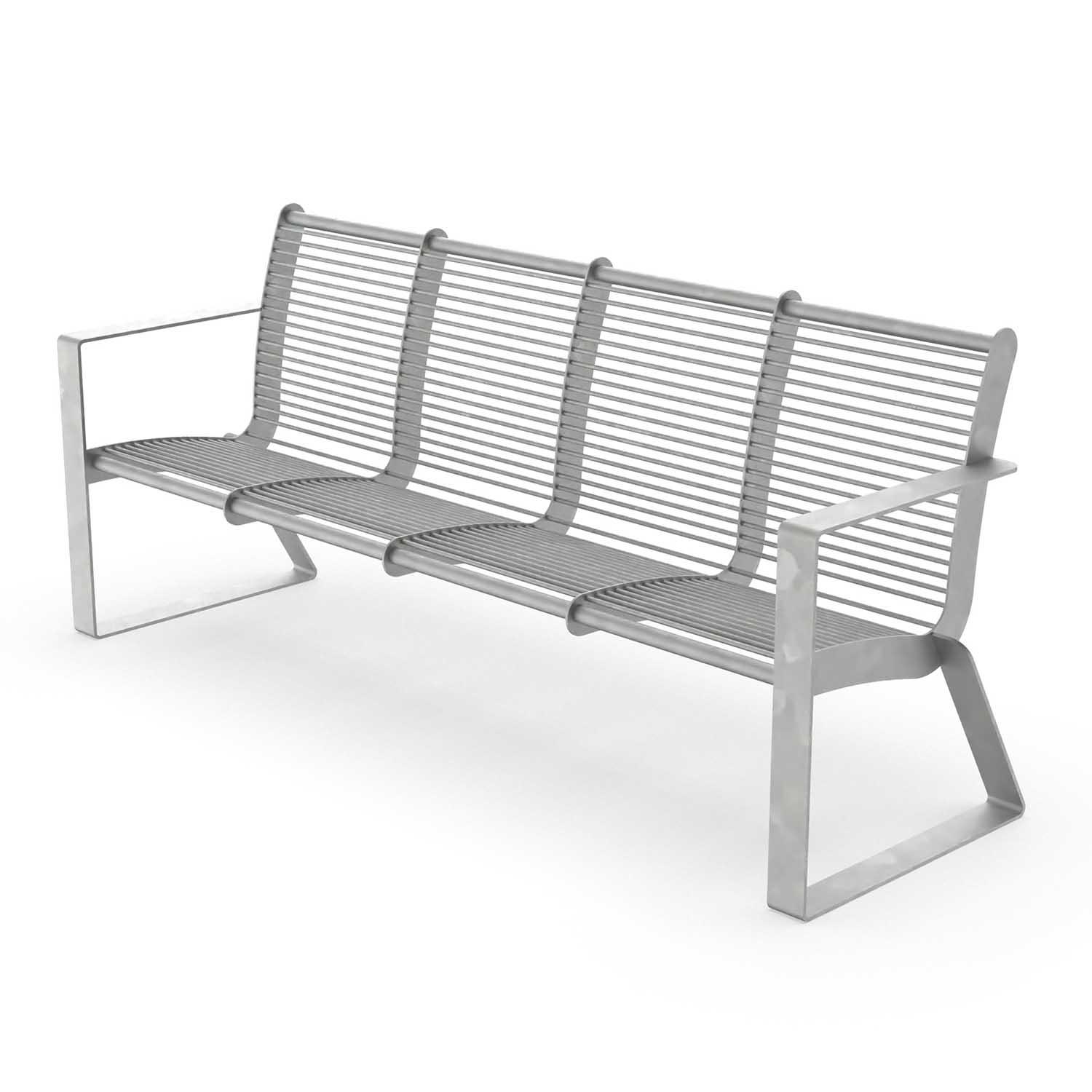 Parkbank PRAG, Gestell aus Flachstahl, Sitzfläche und Rückenlehne aus Stahlrohr, verzinkt, 4-Sitzer