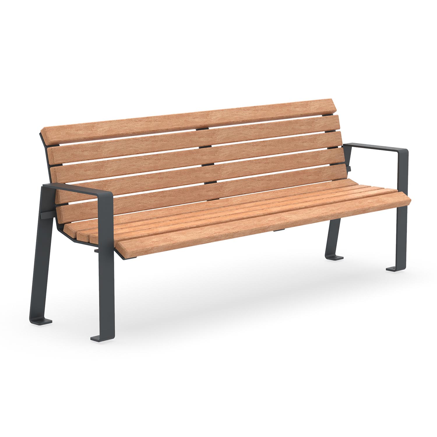 Parkbank SPINA aus Flachstahl, Sitzfläche aus Holz, farbbeschichteter Stahl, 4-Sitzer