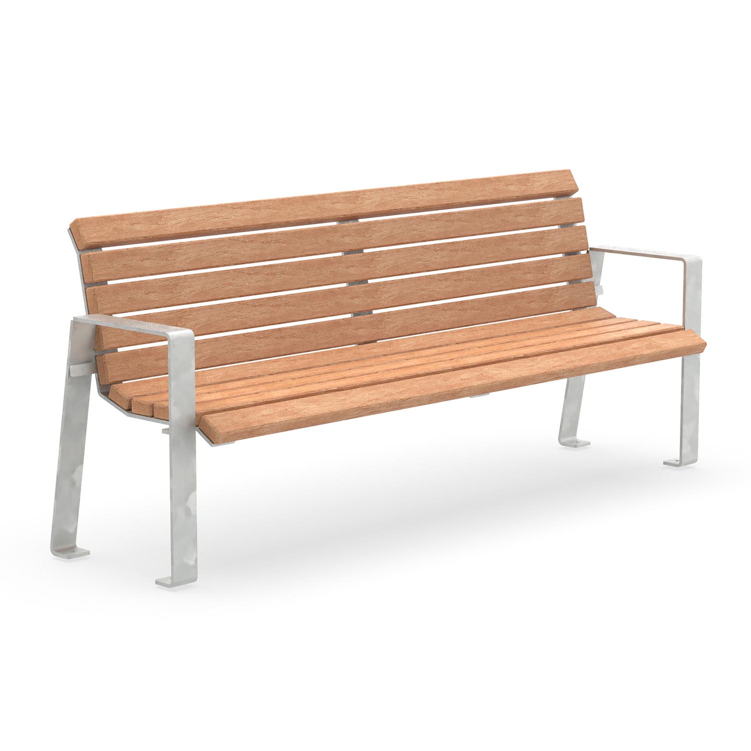 Parkbank SPINA aus Flachstahl, Sitzfläche aus Holz, verzinkter Stahl, 4-Sitzer
