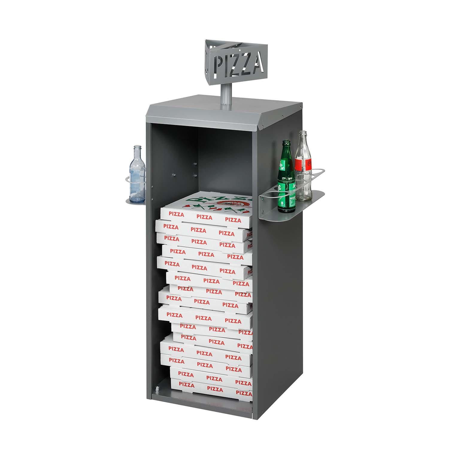 Pizzakartonsammler aus Stahl mit Pfandflaschen-Ablage