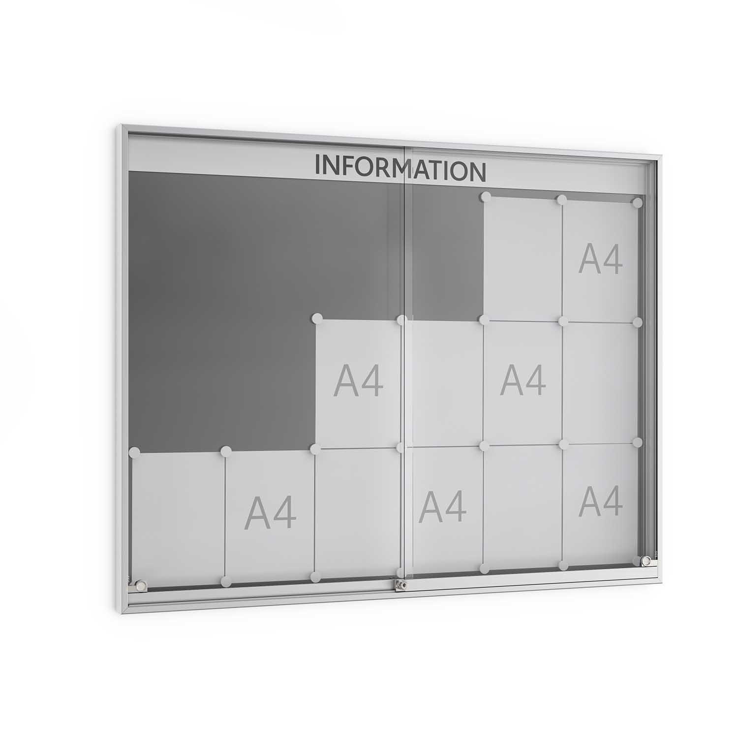 Schiebetür-Schaukasten PREMIUM aus Aluminium mit Schiebetüren aus ESG