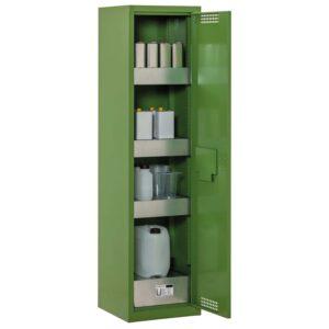 Umweltschrank aus Stahl mit Bodenauffangwanne à 20 l und 3 Wannenböden à 20 l, 500 x 500 x 1950 mm Umweltschrank Produktbild Pflanzenschutzmittel-Schrank mit Auffangwanne aus Stahl 30 l ohne Lochblech, 3 x Regalwanne 20 l, 500 x 500 x 1950 mm