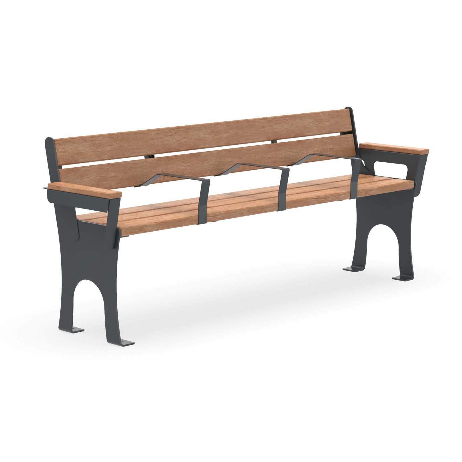 Seniorenbank CERANA, Flachstahl, Holz, verzinkt und farbbeschichtet, 4-Sitzer, mit Armlehnen für jeden Sitzplatz