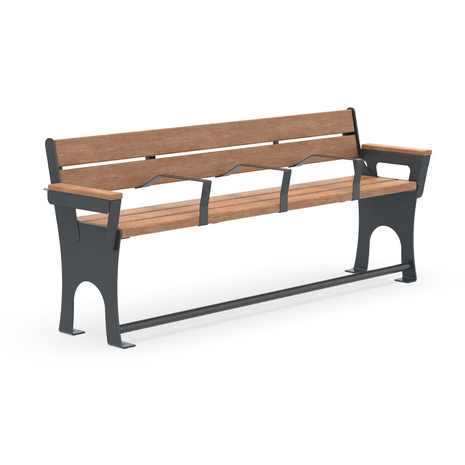 Seniorenbank CERANA, Flachstahl, Holz, verzinkt und farbbeschichtet, 4-Sitzer, mit Armlehnen für jeden Sitzplatz und Fußauflage
