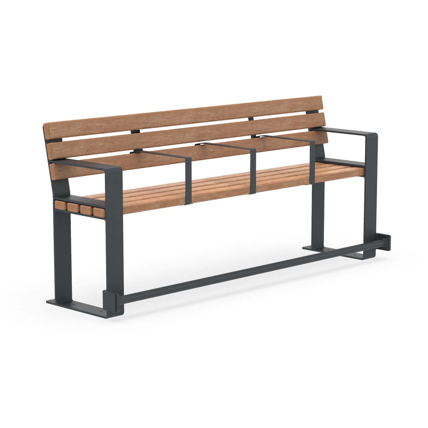 Seniorenbank CONSOLA, Flachstahl, Holz, verzinkt und farbbeschichtet, 4-Sitzer, mit Armlehnen für jeden Sitzplatz