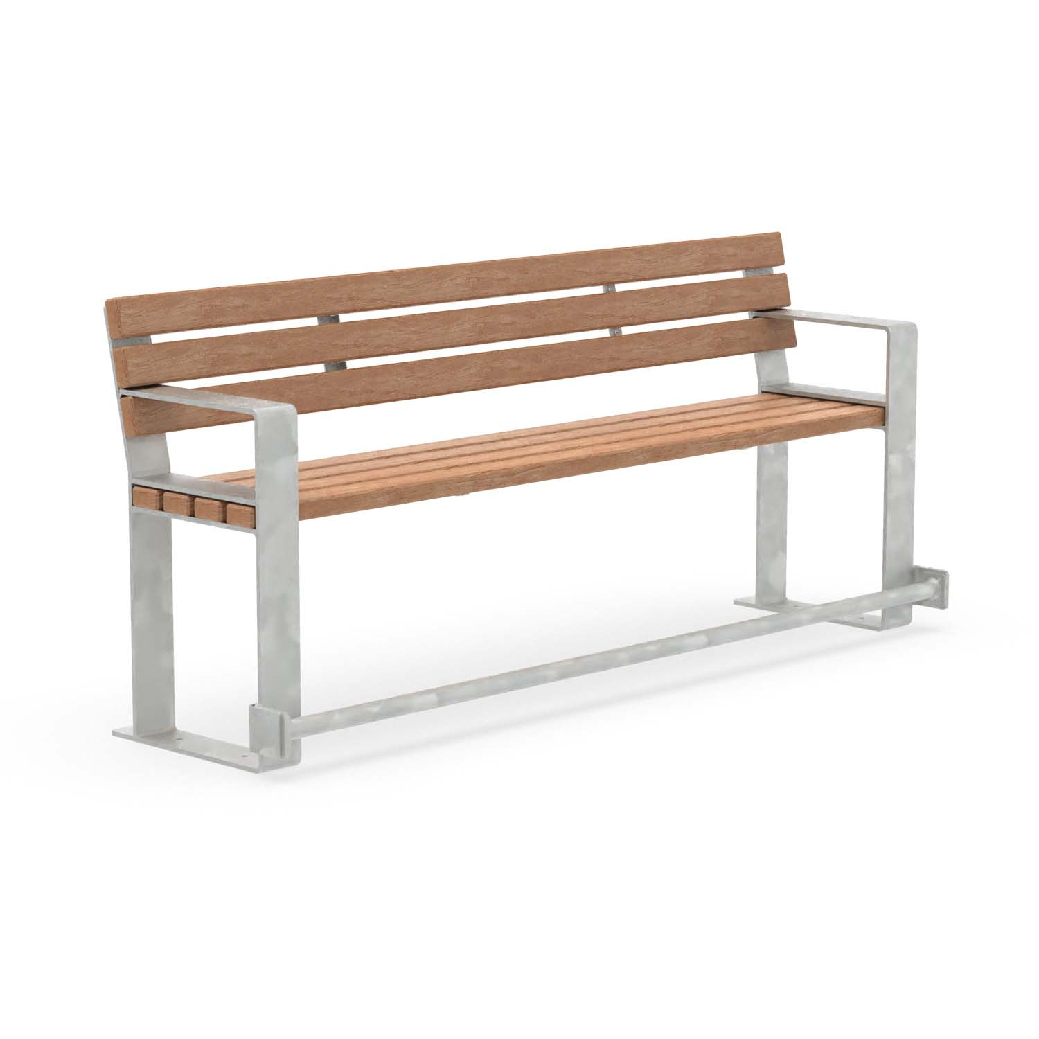 Seniorenbank CONSOLA, Flachstahl, Holz, verzinkt, 4-Sitzer, mit Armlehnen