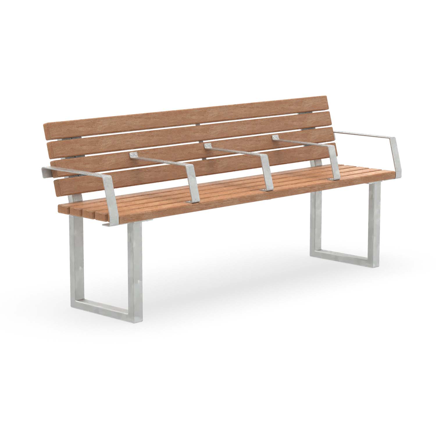 Seniorenbank FLEXI, aus Stahl und Holz, verzinkt, 4-Sitzer, mit Armlehnen für jeden Sitzplatz