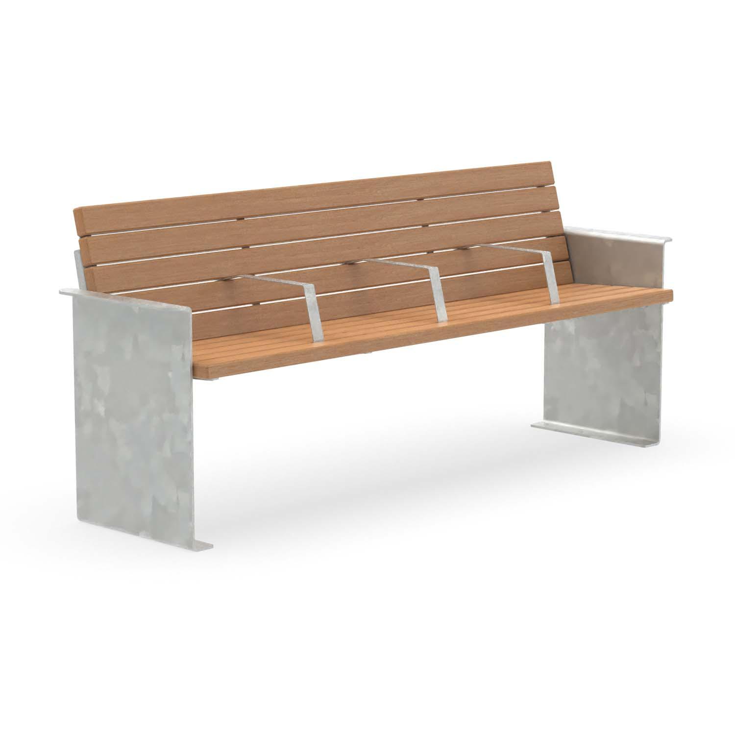 Seniorenbank NIZZA, aus Stahl und Holz, verzinkt, 4-Sitzer, mit Armlehnen für jeden Sitzplatz