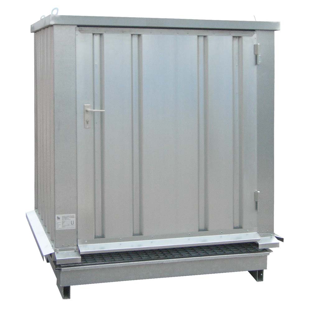 Sicherheitslagerhaus für 1 x 1000 l IBC, verzinkter Stahl, Auffangvolumen 220 l, 1700x1700x2450mm, natürlich belüftet