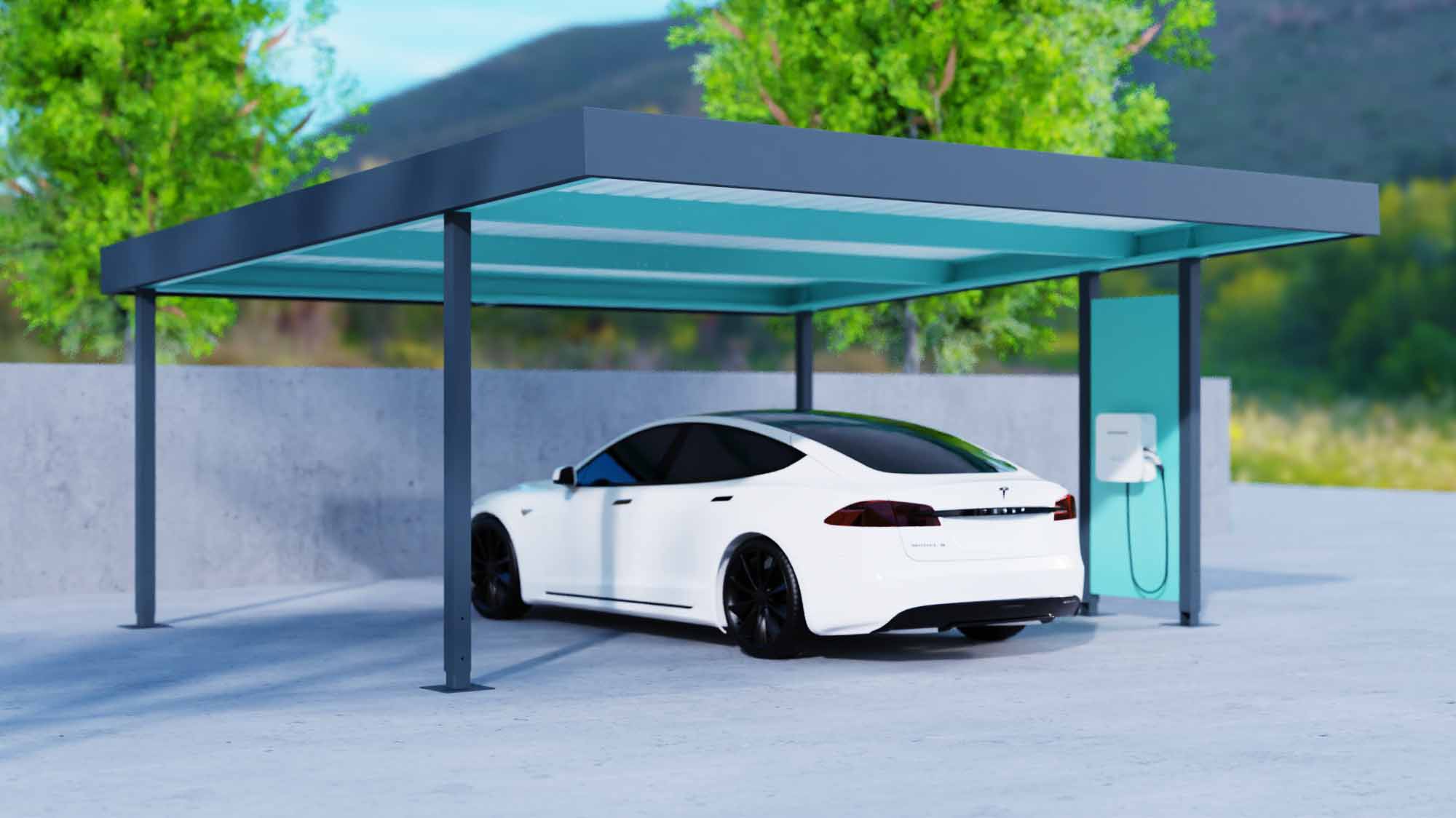 Solarcarport solarPOWER/2 für 2 PKW, aus Stahl, Breite 5000 mm, mit optionalen Seitenwänden