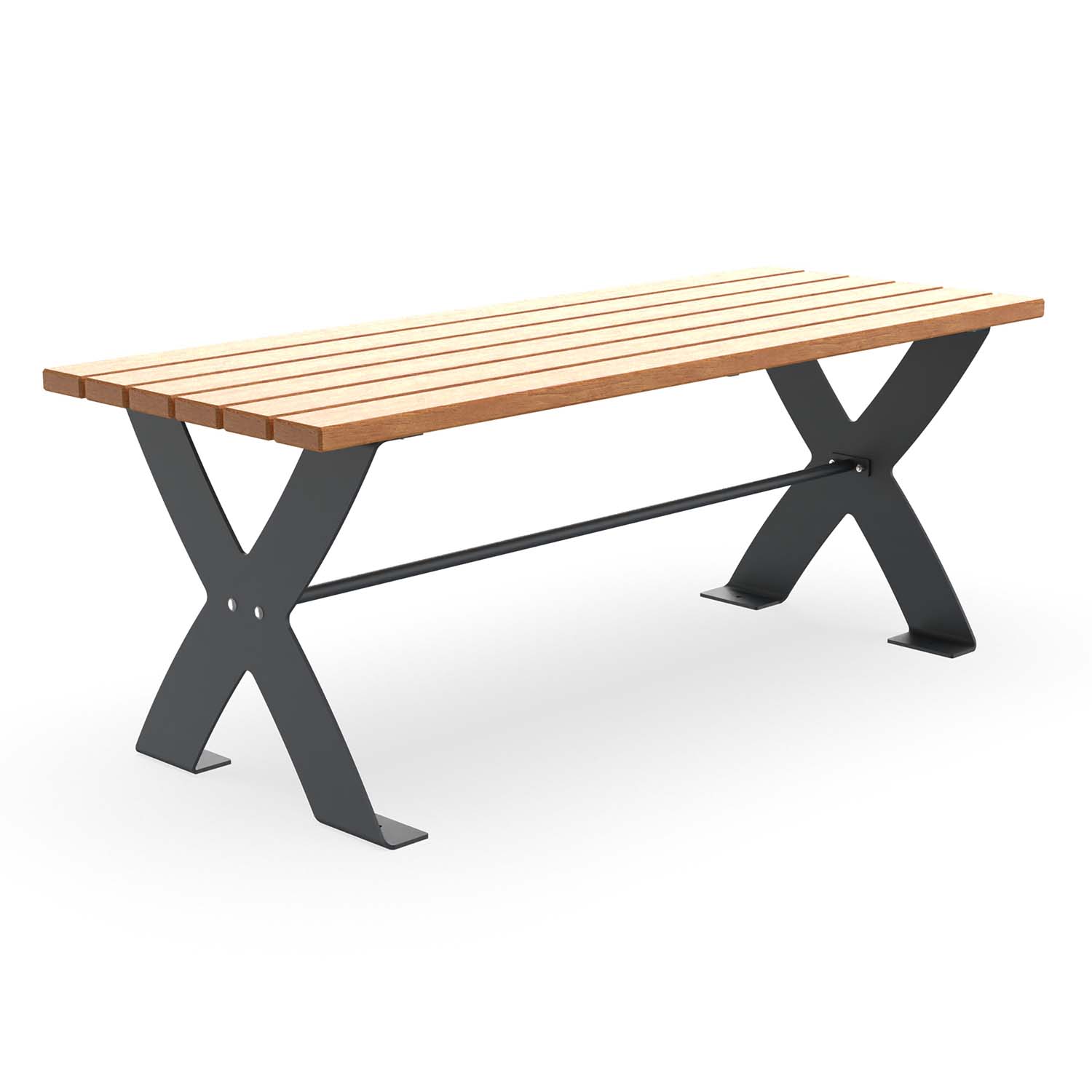 Tisch für Parkbank CERANA, Flachstahl, Tischfläche aus Holz, farbbeschichtet