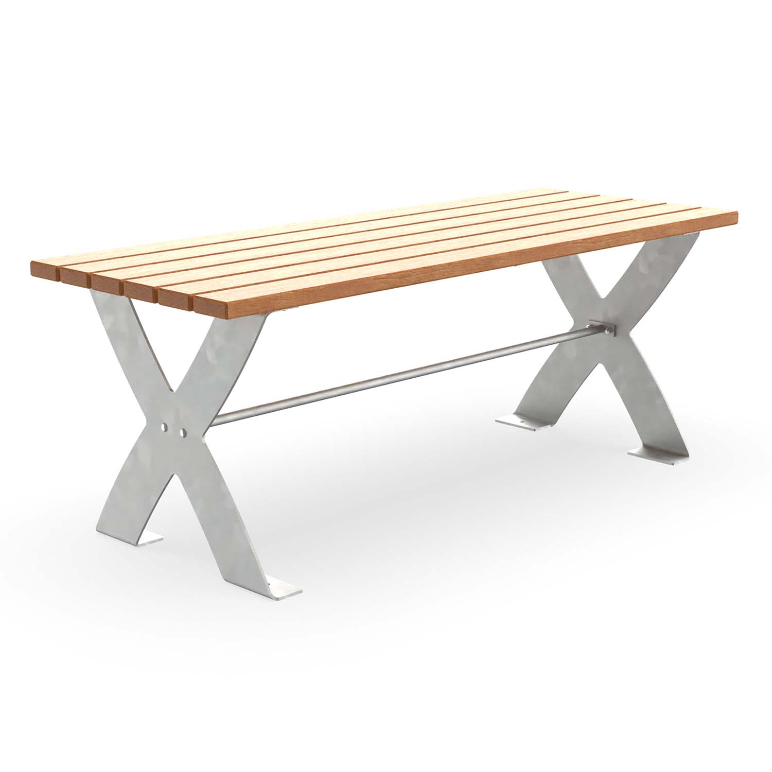 Tisch für Parkbank CERANA, Flachstahl, Tischfläche aus Holz, verzinkt