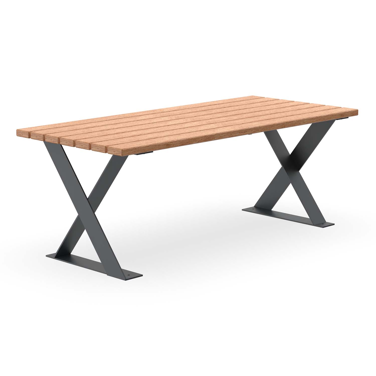 Tisch für Parkbank FLEXI, Gestell aus Flachstahl, Tischfläche aus Holz, farbbeschichtet