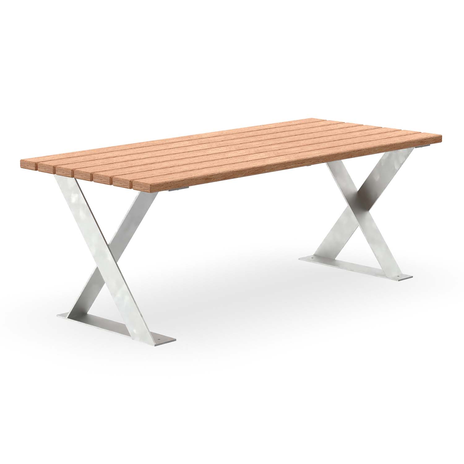 Tisch für Parkbank FLEXI, Gestell aus Flachstahl, Tischfläche aus Holz, verzinkt